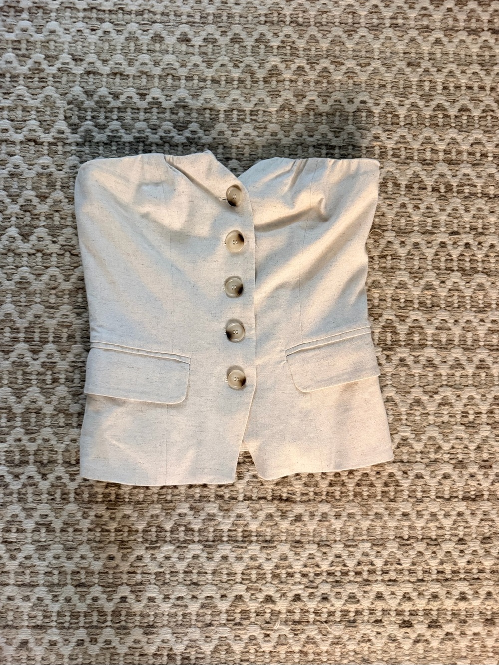 Lucy Paris Cream Strapless Button-Front Blazer Top